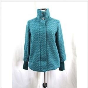 prAna Lilly Jacket Coat Teal Chevron Wool Blend